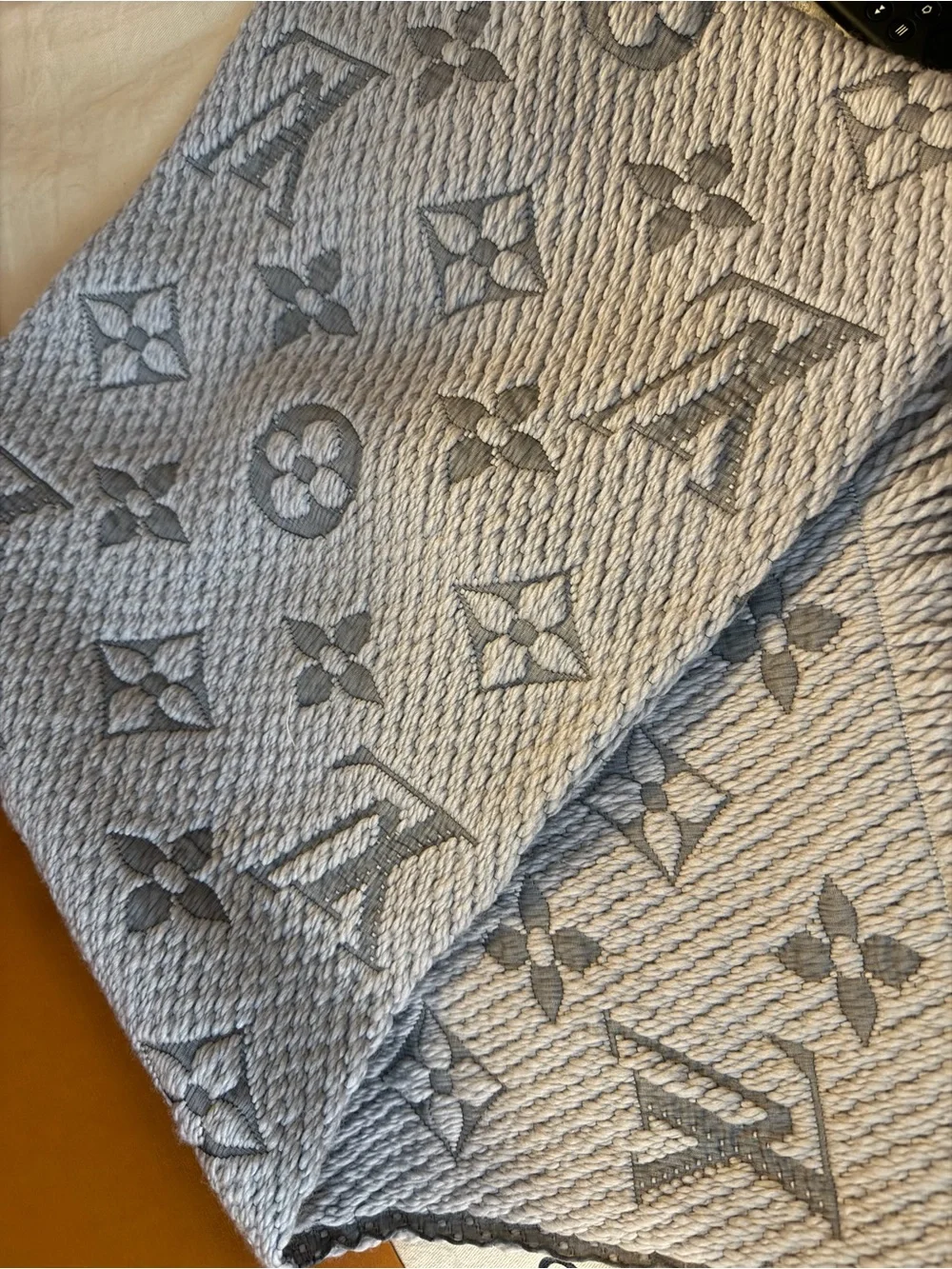 Louis Vuitton Light Gray Monogram Textured Scarf